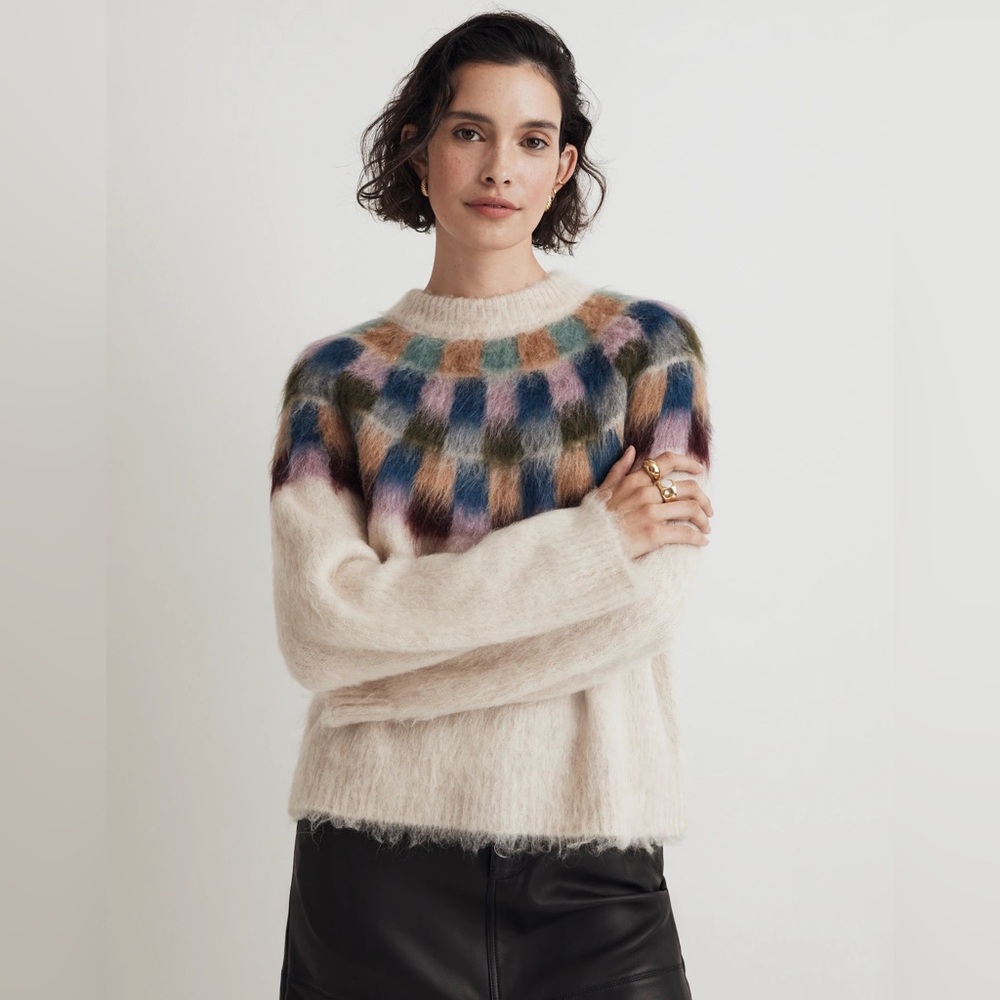 Madewell Brushed Checkerboard Fair Isle Oversized Sweater | XS